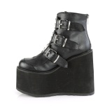 Vegan 14 cm SWING-105 dames boots plateau met gespen zwart