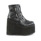 Vegan 14 cm SWING-105 dames boots plateau met gespen zwart