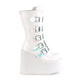 Vegan 14 cm SWING-230 emo calf-high women boots platform with buckles pearl effect