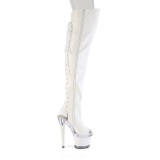 Vegan 18 cm SPECTATOR-3030 white high heeled thigh high boots open toe with lace up