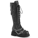 Vegan 6 cm REN-215 gothic kniehoge veterlaarzen dames met kettingen