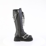 Vegan 6 cm REN-215 gothic kniehoge veterlaarzen dames met kettingen