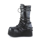 Vegan 8,5 cm TRASH emo calf-high mens boots platform with buckles black