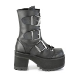 Vegan 9,5 cm RANGER-308 gothic dames chunky plateau boots met gespen