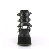 Vegan 9 cm DAMNED-105 dames boots plateau met gespen zwart