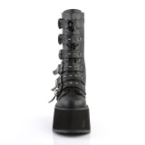 Vegan 9 cm DAMNED-225 emo calf-high women boots platform with buckles black