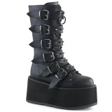 Vegan 9 cm DAMNED-225 plateau halfhoge laarsjes dames met gespen zwart