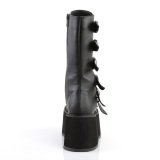 Vegan 9 cm DAMNED-225 plateau halfhoge laarsjes dames met gespen zwart