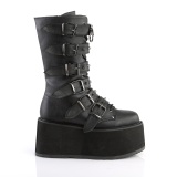 Vegan 9 cm DAMNED-225 plateau halfhoge laarsjes dames met gespen zwart