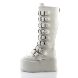 Vegan 9 cm DAMNED-318 plateau kniehoge laarzen dames met gespen wit