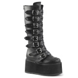 Vegan 9 cm DAMNED-318 plateau kniehoge laarzen dames met gespen zwart