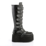 Vegan 9 cm DAMNED-318 plateau kniehoge laarzen dames met gespen zwart