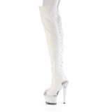 Vegan veterlaarzen 18 cm SPECTATOR-3030 witte open teen overknee laarzen high heels met veters