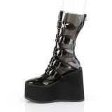 Vinyl 14 cm SWING-C emo calf-high women boots platform with buckles black