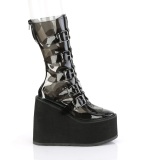 Vinyl 14 cm SWING-C emo calf-high women boots platform with buckles black