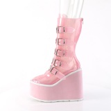 Vinyl 14 cm SWING-C emo calf-high women boots platform with buckles rose