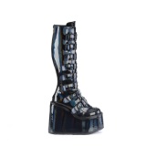 Wedge 14 cm S815 women boots platform with buckles black hologram