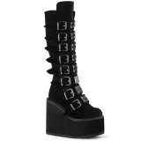 Wedge 14 cm S815 women boots platform with buckles black velvet