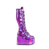 Wedge 14 cm S815 women boots platform with buckles purple hologram