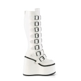 Wedge 14 cm S815 women boots platform with buckles white PU