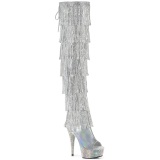 Zilver 15 cm pole dance exotic overknee laarzen met strass franjes