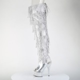 Zilver 15 cm pole dance exotic overknee laarzen met strass franjes