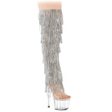 Zilver 18 cm pole dance exotic overknee laarzen met strass franjes