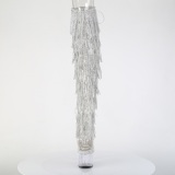 Zilver 18 cm pole dance exotic overknee laarzen met strass franjes