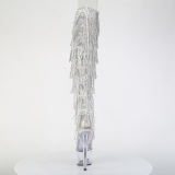 Zilver 18 cm pole dance exotic overknee laarzen met strass franjes