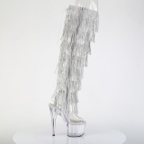 Zilver 18 cm pole dance exotic overknee laarzen met strass franjes