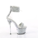 Zilveren 18 cm SKY-327RSI pleaser hoge hakken met strass enkel manchet