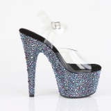 Zwart 18 cm BEJEWELED-708MS paaldans schoenen hoge hakken met strass plateau