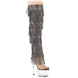 Zwart 18 cm pole dance exotic overknee laarzen met strass franjes