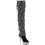 Zwarte 15 cm pole dance exotic overknee laarzen met strass franjes